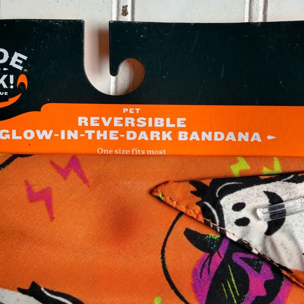 Hyde and EEK Boutique Pet Reversible Glow in the Dark Bandana Halloween Orange